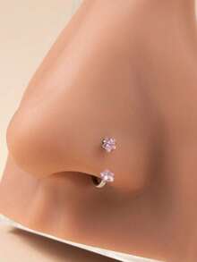 AVYRING 2 件不锈钢锆石马蹄形穿孔鼻耳肚脐环女式耳骨耳钉耳环耳甲穿孔饰品 - 彩色 - 查看 4