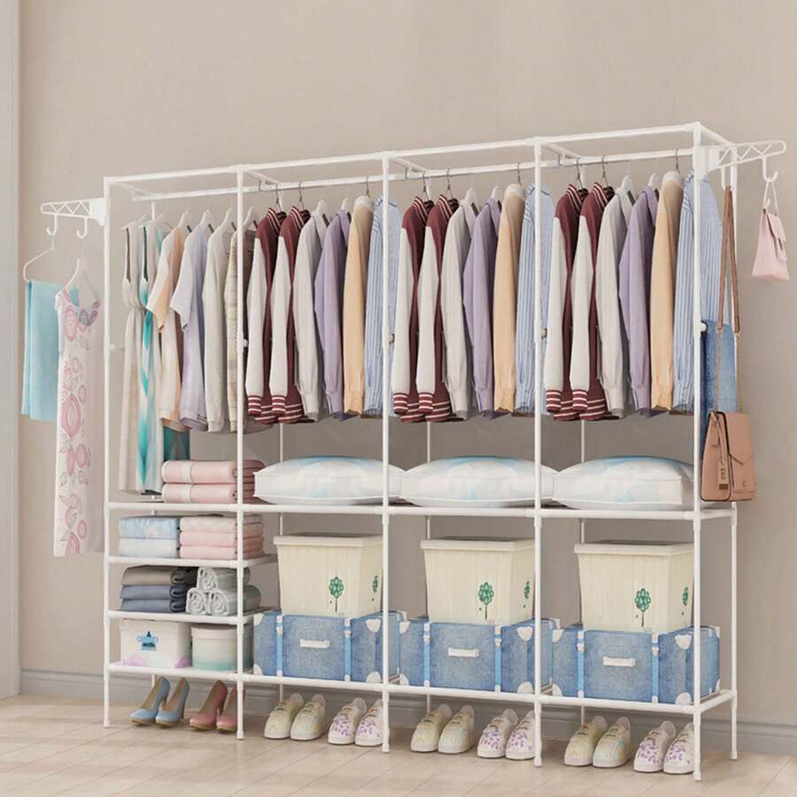 Space-Saving Wardrobe Stand With 10 Shelves And 4 Clothes Rails, Heavy-Duty Metal Wardrobe Organizer, Easy To Assemble And Multifunctional For The Bedroom - trắng - Xem 1