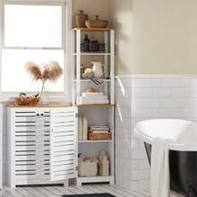 SoBuy BZR43-W Bathroom Tall Cabinet Bathroom Cabinet Bathroom Shelf Bathroom Cabinet With 3 Open Compartments And Louvre Door Bathroom Furniture White-Natural W X H X D Approx: 40 X 160 X 30 Cm Home Bathroom Decor Bathroom Organizer Summer Bathroom Accessories - White - View 1
