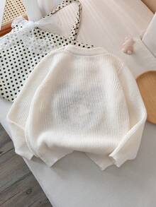 Suéter de punto con bordado de oso lindo para niñas, adecuado para uso casual en primavera, otoño e invierno