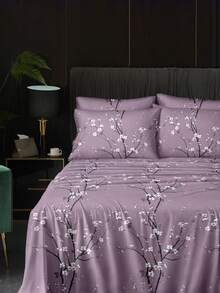Bộ 2 vỏ gối họa tiết cành hoa mận tím và vỏ gối trang trí cho giường siêu mềm mại và thoáng khí, không có ruột, có thể giặt bằng máy cho bộ đồ giường ký túc xá cho trường học - Màu tím - Xem 5
