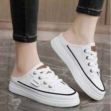 Little White Shoes Women's New Spring And Autumn Flat Student Semi-Slip-On Shoes Slip-On Korean Versatile Shoes Summer Breathable Casual Shoes Fashion Women's Sneakers Shoes That Can Be Worn In All Seasons - 白色 - 查看 5