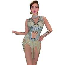 Glamorous Rhinestone  For Celebrity Birthday Party & Stage Performance With Sexy Pearl Hollow Waist Outfit Evening Dresses - Ngà voi - Xem 2