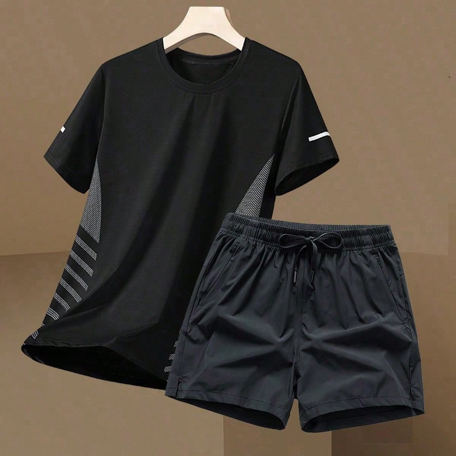 Conjunto de camiseta de manga corta y pantalones cortos de seda de hielo elástica y de secado rápido para , deportivo