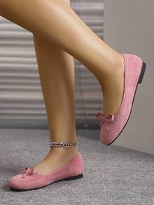 European & American Fashion Ballet Flats For Women, Woven Bow Round Toe Soft Leather Soft Sole Comfortable Slip-On Shoes