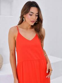 Women's Long Viscose Dress With Adjustable Straps - trái cam - Xem 3