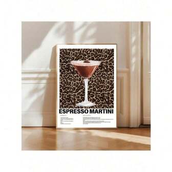 Póster de Espresso Martini - Arte de pared con estampado de leopardo clásico Decoración de cóctel imprimible para carrito de bar, impresiones, pintura de lienzo, cuadros de pared, decoración de sala de estar, regalos de pintura sin marco