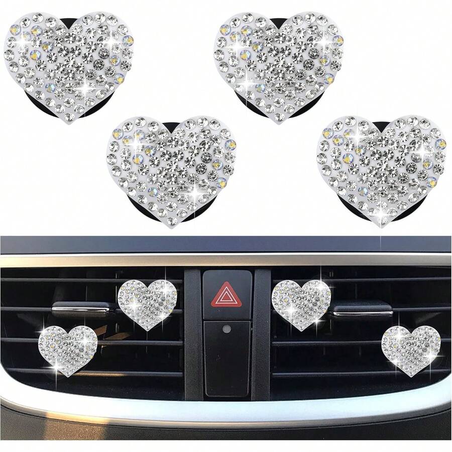 4PCS Heart-Shaped Car Vent Clips With,Bling Vent Clips Car Decorations,Premium Shiny Car Clips Vents CCar Accessories Interior,Trucks,SUVs (White) - Hồ Xanh - Xem 1
