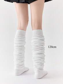 1 Pair White Over-The-Knee Socks, Elephant Pattern Warm Thigh High Slouchy Socks, Autumn/Winter
