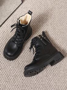 2025新款秋冬'女鞋'厚底大码学生鞋'时尚百搭休闲'女鞋'侧拉链'学生鞋'青少年中学生鞋'学生靴'休闲踝靴