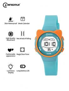 MINGRUI 30M Waterproof Cartoon Cat Colorful Digital Kids Watch With Alarm, Timer, Luminous For Children, Girls, School Supplies, Cute Anime - White - View 13