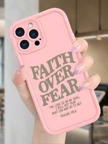 Uplifting Faith Over Fear Christian Phone Case - Soft TPU Protective Cover - Shockproof & Anti-Slip For IPhone 16 Pro Max/15 Pro/14 Pro Max (Inspirational Bible Verse Design, Minimalist Style) - 粉色 - 查看 1
