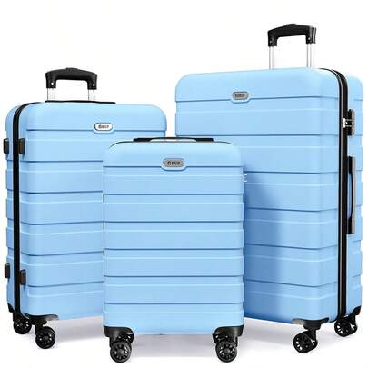 Luggage 3 Piece Suitcase 20+24+28 Inch PC+ABS Hardside Double Spinner Wheels TSA Lock Carry On Luggage Travel Suitcase Suitcases Suit Case Durable Travel Luggage Suitcase Set Luggage Set Carry On,Vacation,Party,Personalized Gifts-Lightblue