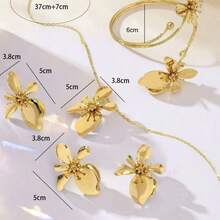 1 conjunto feminino estilo férias de verão colar com pingente de flor assimétrico dourado, 1 par de brincos, 1 anel, 1 pulseira - Ouro amarelo - Ver 2