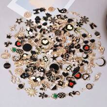 10/20/30/50/80/100 件简约粉色珐琅 + 金合金随机混合心形、五角星、大象、叶子吊坠，适用于包包装饰，手工 DIY 珠宝制作项链手链耳环配件 - 粉紅+金 - 查看 23