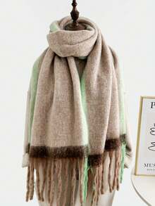 1pc Women's Gradient Scarf, Thick & Warm, New Design Shawl With Tassels, Versatile Neck Warmer For Students, Autumn/Winter