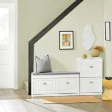 SoBuy FSR78 Shoe Tipper Shoe Cabinet With 2 Flaps Shoe Rack With 4 Shelves Shoe Chest Shoe Rack Light Grey W X H X D Approx.: 54 X 83 X 24 Cm - 白色 - 查看 2