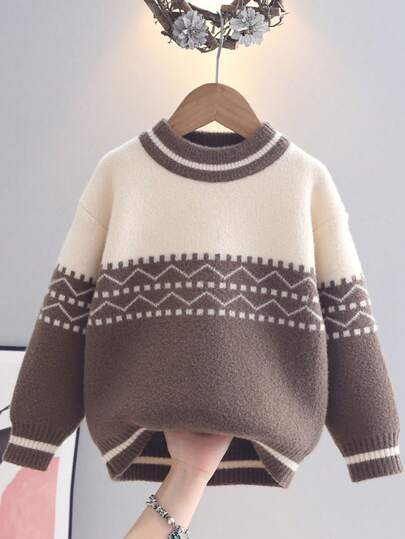 Young Boy Knitted Sweater, Thick Warm Pullover For Autumn/Winter