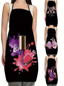 1pc Stylish Polyester Nail Polish Printed Apron - Adjustable, Water-Resistant, And Comfortable Kitchen Apron For Home Cooking, Baking, BBQ, And DIY Projects - Perfect For Men And Women