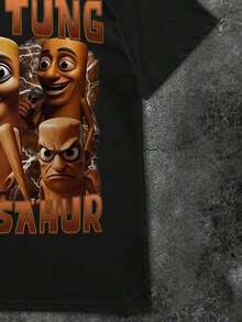 Retro Tung Tung Tung Sahur-Shirt, Funny Tung Tung Tung Sahur-Shirt, Y2K Ladies Fashion, Business Casual, Beach Casual-Shirt - 黑色 - 查看 5