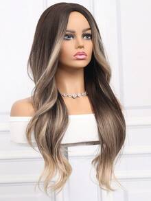 26 Inches Dark Brown Gradient Highlights Long Big Wavy Curls, Rose Lace, Suitable For Daily/Party/Holiday Wear - Màu nâu ombre - Xem 4