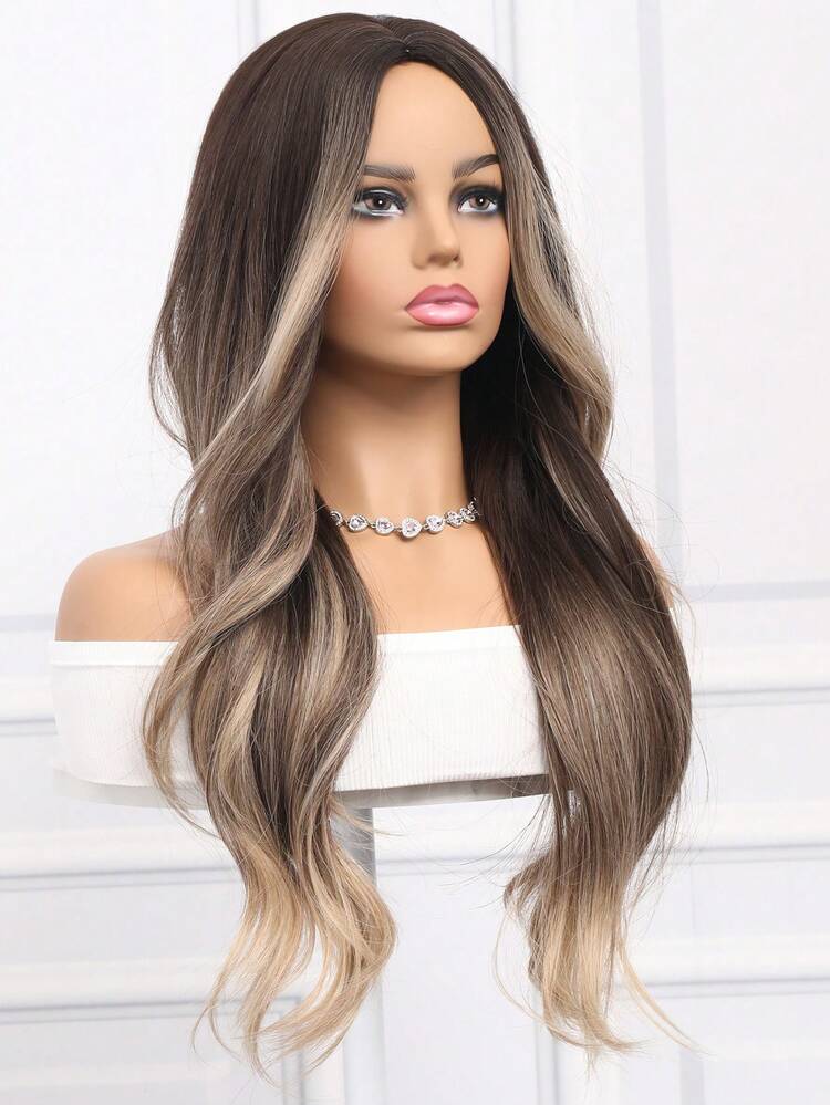 26 Inches Dark Brown Gradient Highlights Long Big Wavy Curls, Rose Lace, Suitable For Daily/Party/Holiday Wear - 漸層棕色 - 查看 4