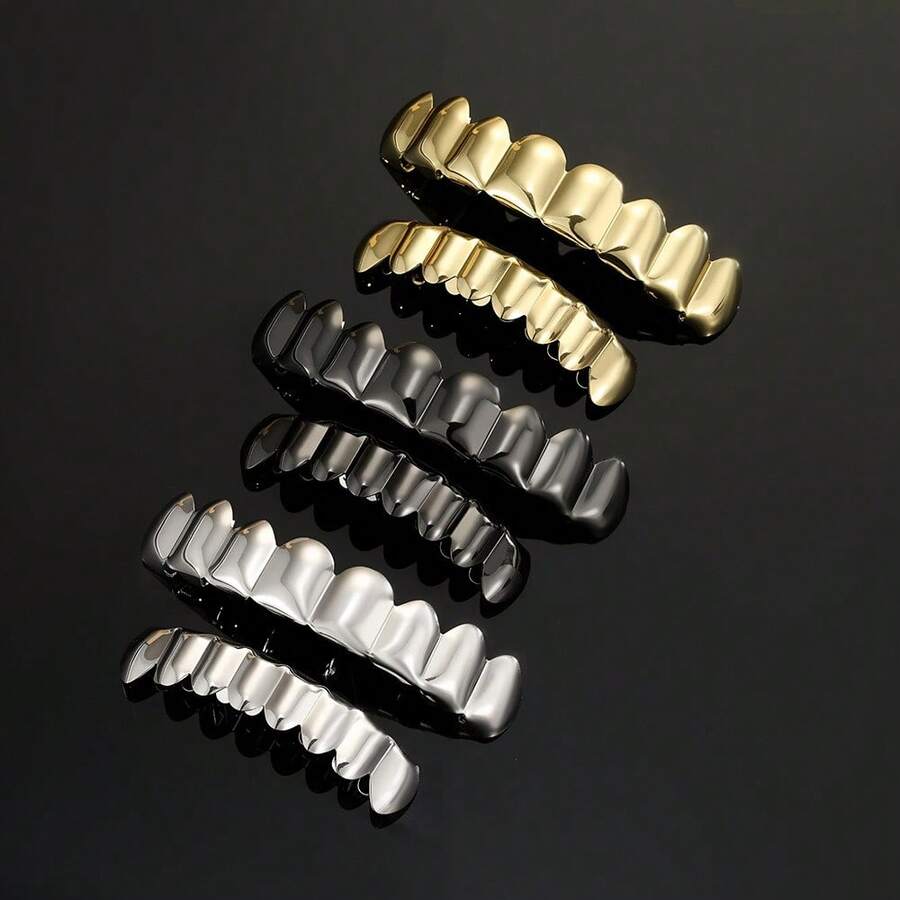 A Set Of Halloween Hip-Hop Braces With Eight Upper And Eight Lower Teeth, Simple Glossy Design, Men's Style - Súng đen - Xem 1