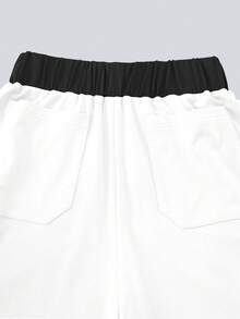 Women's Colorblock Elastic Nursing Pants, Comfortable Pants, Mid-Rise Waistband Pants, Solid Color Simple Multi-Pocket Pants