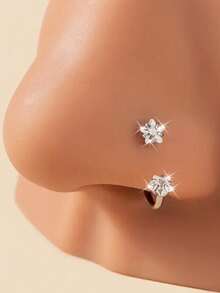 AVYRING 2 件不锈钢锆石马蹄形穿孔鼻耳肚脐环女式耳骨耳钉耳环耳甲穿孔饰品 - 彩色 - 查看 3