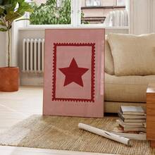 1 pieza Póster vintage con estampado de estrella rosa y roja sin marco, arte de pared en lienzo con estética minimalista y femenina, decoración moderna para dormitorio, apartamento, sala de estar, habitación, hogar