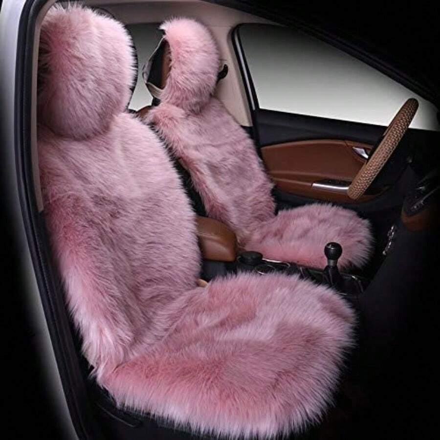 D1Pc Faux Sheepskin Wool Fur Car Seat Cover For Cars SUV Trucks Universal Fit Soft Plush Synthetic Wool Buck Fur Car Seat Cushions Dusty Rose 7001 - 達斯蒂羅斯 - 查看 1