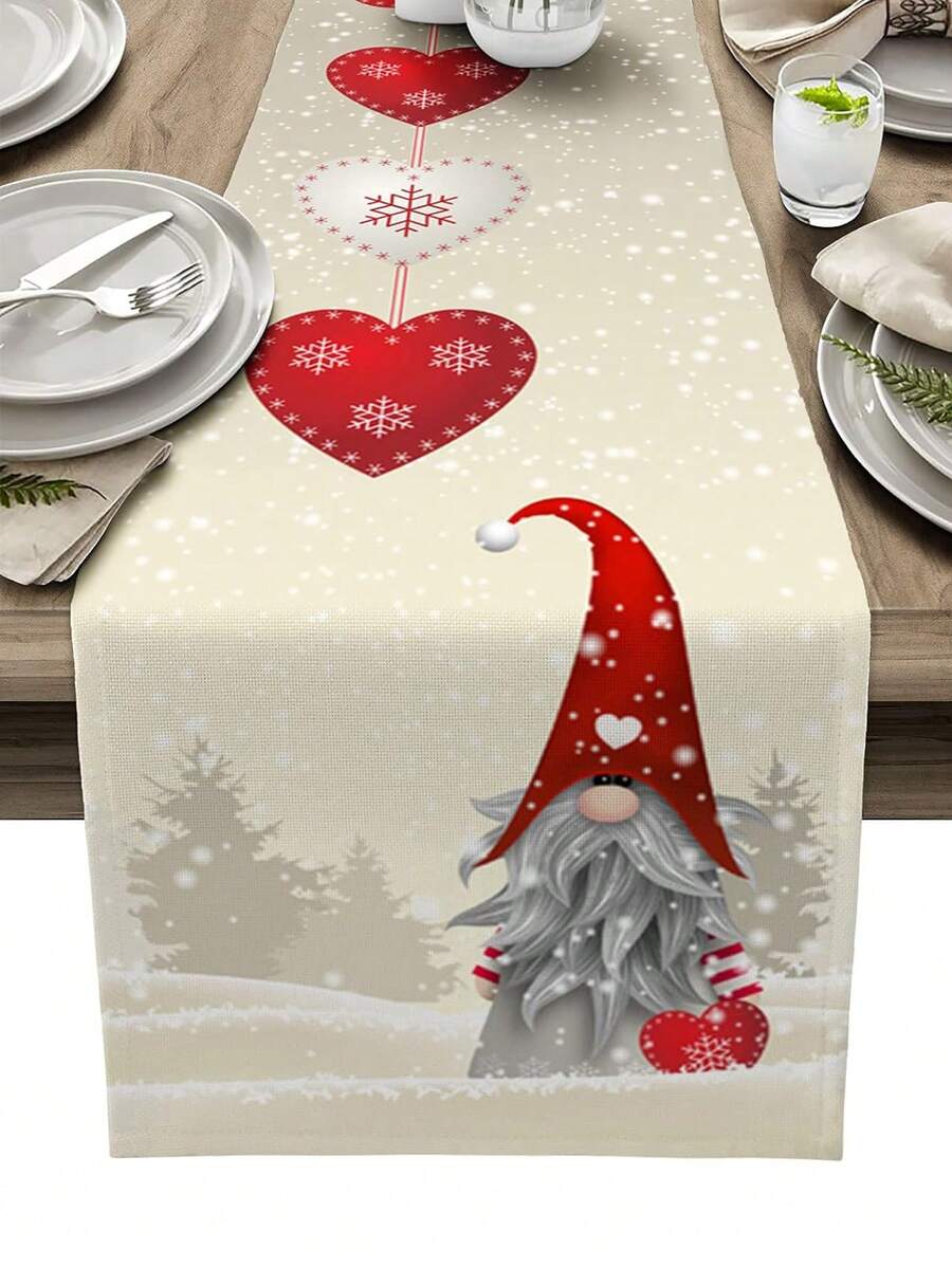 Centrotavola natalizio con gnomi, fiocchi di neve e cuori, decorazione da tavolo invernale e natalizia per cucina e sala da pranzo