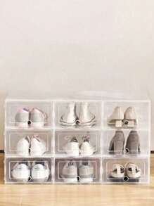 6/12个装透明塑料鞋盒，卧室收纳盒，可折叠翻盖，透明鞋柜，可放置于床下 - 彩色 - 查看 6