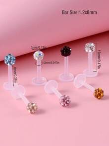 7pcs/set Perfect Piercing Rhinestone Decor Labret Lip Ring Stainless Steel For Women & Men No Piercing Needed Septum Body Jewelry - Multicolor - View 5