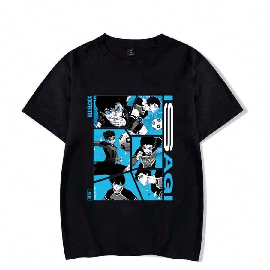 New Anime BLUE LOCK Graphic Print Shirt Tees Summer T-Shirt Short Sleeve Fashion Personality Streetwear Casual Tops - 黑色 - 查看 1