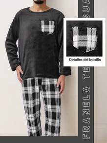 Pijamas Invierno para Hombre, Conjunto de 2 Piezas de Manga Larga y Pantalones Confort y Estilo - Blanco y Negro - Ver 1