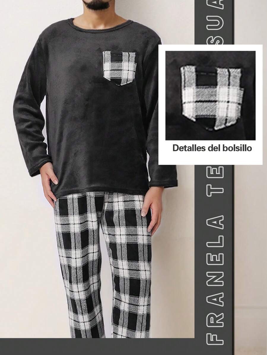 Pijamas Invierno para Hombre, Conjunto de 2 Piezas de Manga Larga y Pantalones Confort y Estilo - Blanco y Negro - Ver 1