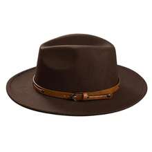 Men Women Panama Hat Casual Fedora Hat Stylish Leather Belt Design Wide Brim Jazz Cap - 棕色 - 查看 2