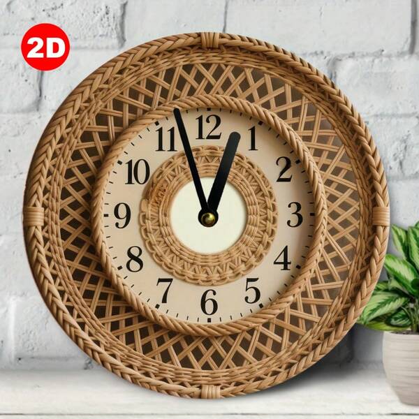 Retro Industrial Style Wall Clock - Beige/Brown/Black/White/Grey - Farmhouse Style, For Living Room, Kitchen And Bedroom Decoration - Artificial Wood Structure, Country Digital Display, Woven Texture Design, Durable Craftsmanship, 2D Flat