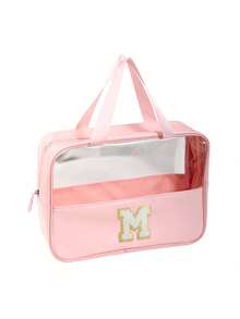 透明PVC洗漱包，字母化妆包，防水旅行洗漱包，字母拉链防水化妆品收纳包，化妆品整理包，便携式旅行化妆包，带便捷提手，适用于旅行洗漱用品、旅行必备品、邮轮必备品、旅行配件、浴室收纳、珠宝收纳、唇膏收纳、指甲油收纳，复活节礼物、伴娘礼物、母亲节礼物、女士洗漱包，大容量女士浴室洗漱包