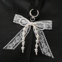 1pc Lace Bow & Pearl Keychain Wallet Pendant Y2K Pearl Decor Bag Charm Shoe Accessory Bowknot Decoration Car Accessories For Women Keychain For Bag