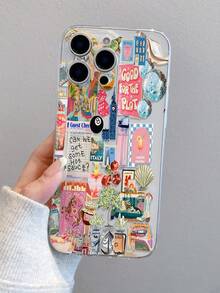 1 件时尚台球大楼字母鸡尾酒图案透明 TPU 全身防摔防指纹手机壳，适用于 Apple XS/XS Max/XR/11/12/13/14/14 Plus/15/15 Plus/16/16 Plus/7/8 Plus 等型号 - 彩色 - 查看 5