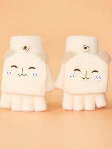 1双儿童5-12岁冬季保暖卡通绵羊五指手套带翻盖，透气半指设计，适合男孩和女孩 - 5-12歲 - 查看 13