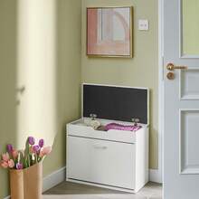 SoBuy FSR95-SCH, Hallway Shoe Rack Shoe Bench Shoe Cabinet With Folding Padded Seat & Flip-Drawer, Black - White - View 2