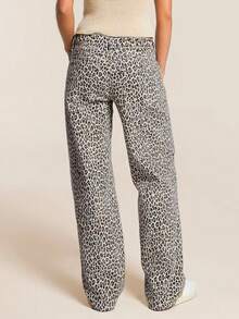 时尚女士豹纹直筒牛仔裤——适合各种场合的时尚长裤 - 米色 - 查看 4