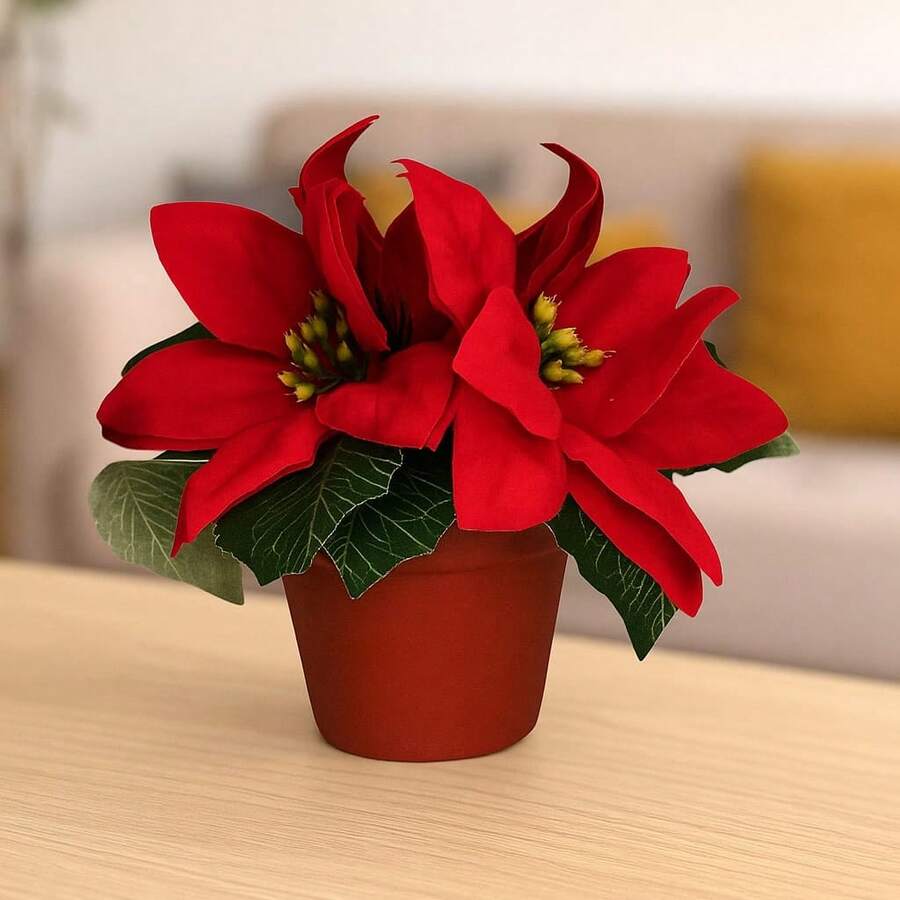 Christmas Flower Vase Decorative Artificial Red Plant - Đỏ - Xem 1