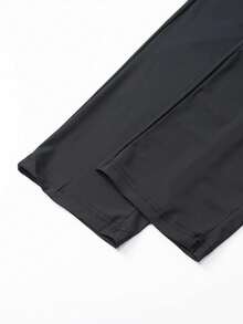 男士高弹力健身休闲日常针织面料长裤，黑色，纯色设计，柔软透气面料，宽松版型，户外休闲服饰，活力生活方式，带拉链口袋的运动裤 - 适合跑步、健身、篮球训练，春、夏、秋季休闲穿着，纯色设计 | 面料质感顺滑 - 黑色 - 查看 6