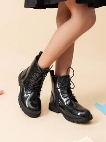 Kids Combat Boots | Ankle-Length Style With Side Zipper For Toddler & Little Kid - TẤT CẢ màu đen - Xem 3