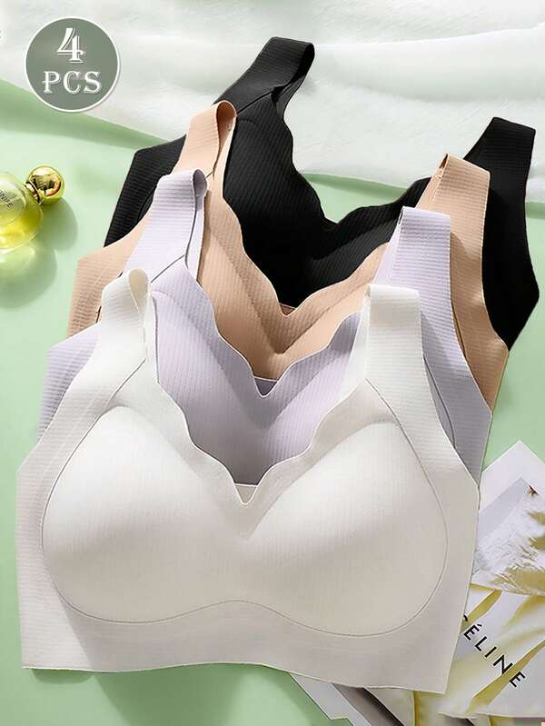 4pcs Women's Seamless Push Up Bras Wireless Casual Comfortable Bralette Intimates NudeFit Tank Top Underwear Vest-Style Bra Basics Wirefree Yoga Sports Bra Ribbed Wavy Edge Bralette In Women No Underwire Push Up Full Coverage Comfort Everyday Bras