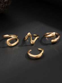 4pcs Fashionable High-End Versatile Men's Rings, Z-Shaped Double Layer Water Drop Ring Set, Stylish Accessories